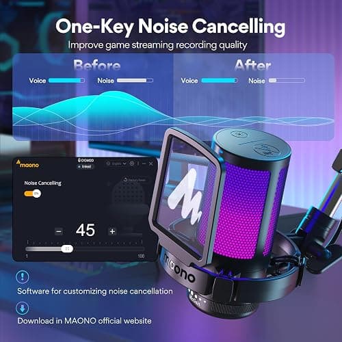 MAONO Gaming USB Microphone, Noise Cancellation Condenser Mic with Mute, Gain, Monitoring, Boom Arm Mic for Streaming, Podcast, Twitch, YouTube, Discord, PC, Computer, PS4, PS5, Mac, GamerWave DGM20S thumbnail 2