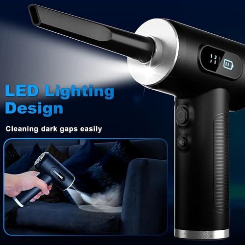 Compressed Air Duster-3 Gear Adjustable 100000RPM Electric Air Duster with LED Light, Rechargeable Cordless Air Blower for Keyboard Electric Devices Cleaning. Replaces Compressed Air Cans (Black) thumbnail 3