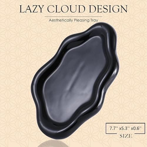 CCINPPY Ceramic Jewelry Tray Trinket Dish, Decorative Cloud Vanity Key Tray for Women, Ring Holder Dish, Cute Jewelry Plate Bowl Room Decor Aesthetic, Black, Medium thumbnail 2