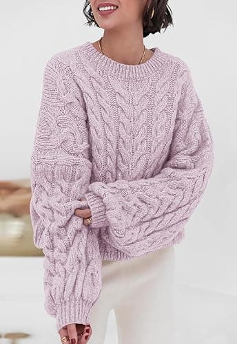PRETTYGARDEN Womens Sweaters Fall 2025 Cable Knit Long Sleeve Crewneck Oversized Sweater Chunky Pullover Loose Outfits thumbnail 3