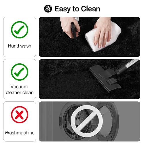 qulint Black Rugs for Living Room, Large Fluffy 6x9 Area Rugs for Bedroom, Soft Shag Shaggy Fuzzy Carpets for Boys and Girls Dorm Room Home Decor (6ft x 9ft, Black) thumbnail 4