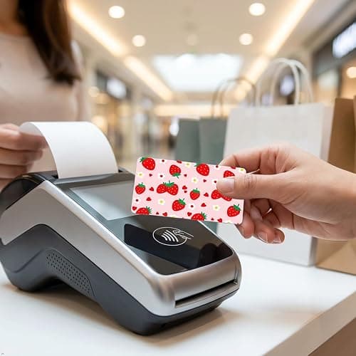 GirlCredit Card Skin, Pink Strawberry Design for Gift,Cute Waterproof Skins Cover for Bank, EBT, Key (4-piece Set) thumbnail 3