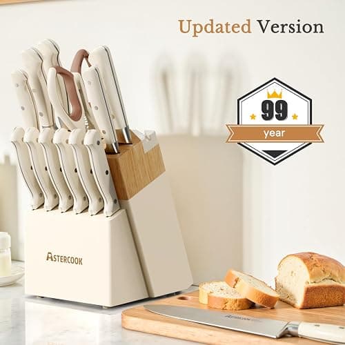 Knife Set,Astercook Kitchen Knife Set with Block 14-Piece Full Tang Stainless Steel Knives with Sharpener Dishwasher Safe and Anti-Slip Ergonomic Handle Valentine's Gift Utensils Set thumbnail 4