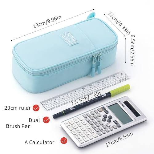 CICIMELON Durable Pencil Case Big Storage Pen Pouch Bag for School Supplies Office College Teen Adults, Light Blue thumbnail 4
