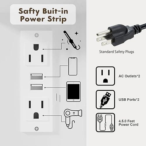 YESHOMY Vanity Desk with Mirror, Power Outlet and 10 Lights, Makeup Table with 7 Drawers, 3 Color Modes Available for Bedroom, Pure White thumbnail 7