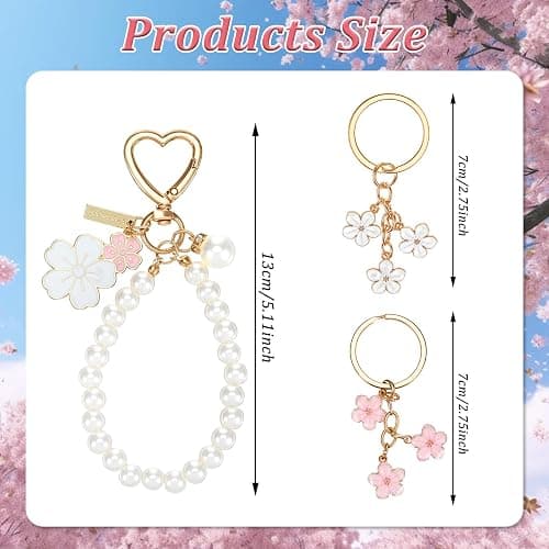PEOVLVN 3 Pcs Cute Keychains for Women, Flowers Charms Car Key Chain Pearl Keychain Wristlet Keyring Gifts for Women Girls Purse Bag Backpack Accessories thumbnail 2