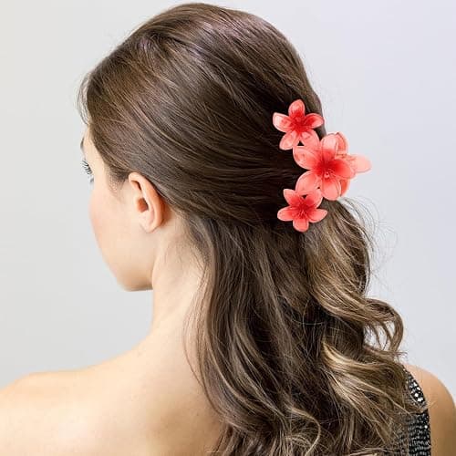 Amariver Flower Hair Claw Clips - 4PCS Glossy Hawaiian Clips for Thick and Thin Hair, Non-Slip Strong Hold Hair Accessories for Women and Girls thumbnail 5