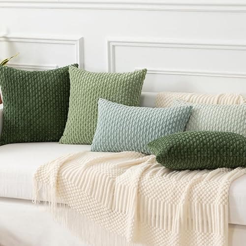 Kevin Textile Spring Boho Cushion Covers 45 x 45 cm Set of 2 Soft Striped Corduroy Decorative Square Cushions Covers 18x18 Inch with Invisible Zipper for Chair Couch Sofa Bedroom, Sage Green thumbnail 5