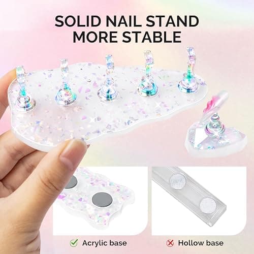 MelodySusie Nail Stand for Press Ons, 3 PCS Shiny Magnetic Bases Sets for Practice Painting Display with Brush Holder and 100 Pcs Reusable Double-Sided Tape for Home DIY Salon Supplies thumbnail 3