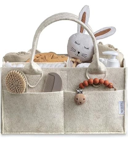 PUTSKA Baby Diaper Caddy Organizer - Nursery Storage Basket for Diaper Station, Baby Basket Shower Gift List and Registry Must-Have, Newborn Essentials, Nursery Decor for Boy or Girl-White,Extra Large - Image 1
