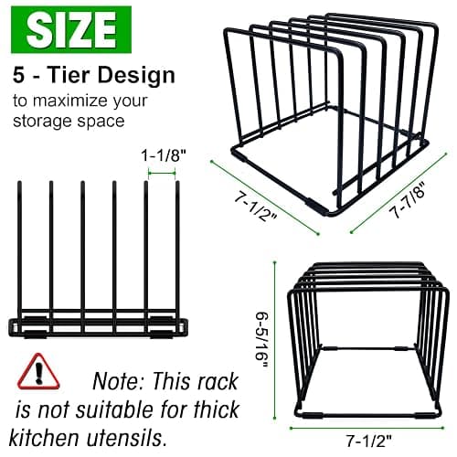5-Tier Cutting Board Organizer Rack, Kitchen Storage & Organization Accessories for Cutting Boards, Baking Sheets, Trays, Space-Saving Kitchen Cabinet & Pantry Organizer, Rust-Resistant Metal - Black 1 pack thumbnail 2