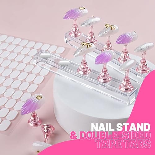 Teenitor Nail Art Tools Set, 23 Pcs Nail Art Brushes, 5 Pcs Nail Dotting Tool, 2 Set of Nail Stand, 100 Pcs Double-Sided Adhesive Tabs, Nail Art Palette, Brushes Holder, Pink thumbnail 7