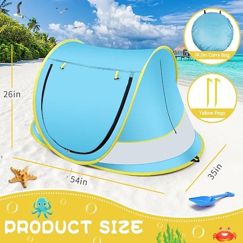 Baby Beach Tent,Large Pop Up Beach Tent Sun Shade for Beach,Portable Baby Travel Tent with Mosquito Net,Indoor Baby Play Tent,UPF 50+ UV Protection Sun Shelters for Infants thumbnail 4