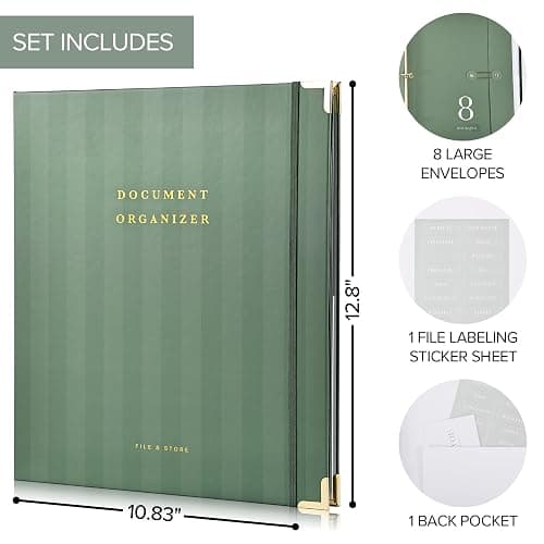 Aesthetic Document Organizer - Sturdy Striped 3-Ring Binder for Files | Safely Stores Important Documents in One Place - Easy to Use Expanding Storage Folder Incl. Envelopes, Pockets and Labels thumbnail 3