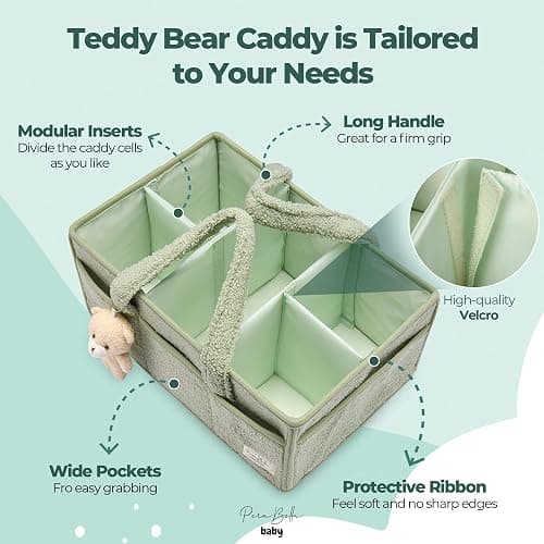PeraBella Baby Diaper Caddy Organizer, Baby Organizers and Storage for Changing Table, Babies Shower Gift Basket for Boy &Girl, Nursery Essentials Car Caddy Organizer with Handle, Green Diaper Basket thumbnail 4