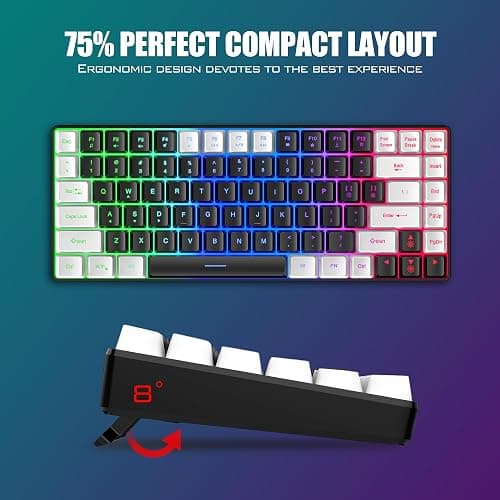 RedThunder K84 Wireless Keyboard and Mouse Combo, Rainbow Backlit Rechargeable Battery, 75% Layout TKL Ultra Compact Gaming Keyboard & Lightweight 3200 DPI Honeycomb Optical Mouse (Black-White) thumbnail 6