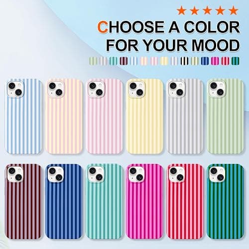 Hython for iPhone 14 Case & iPhone 13 Case Cute Striped Aesthetic Design Simple Stripes Cover 6.1", Thin Slim Soft TPU Bumper Shockproof Rubber Protective Phone Cases Women Girls, Lake Blue and Mint thumbnail 6