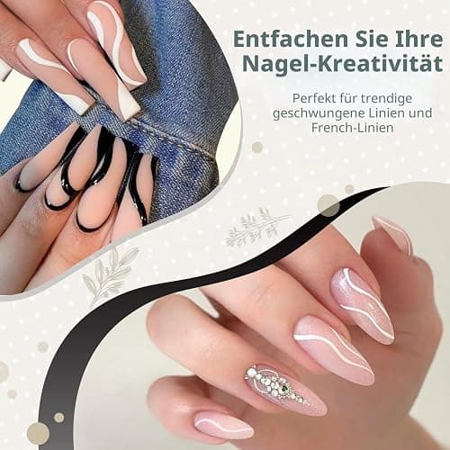 Vishine Set mit 2 klassischen weißen und schwarzen Gel-Farben für Nägel, Euphorie, dünner Pinsel für Gel-Nail-Art, Soak-off-Nail-Art-Set thumbnail 3