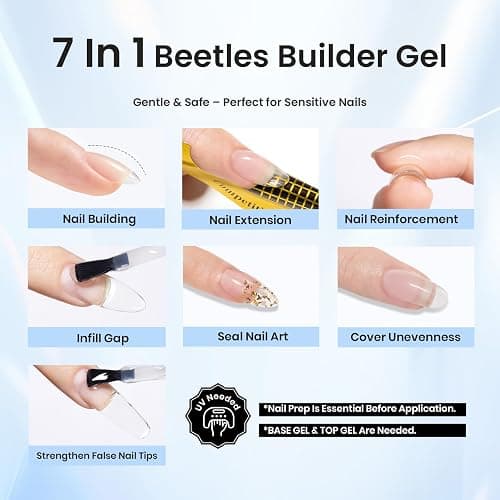 Beetles Clear Builder Nail Gel 0.51 oz 2 pcs Enhancement Gel for Weak & Thin Nails Building Apex Nail Thickening DIY Salon at Home for Beginner thumbnail 3