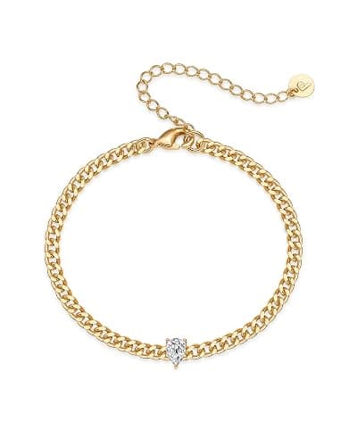 PAVOI 14K Gold Plated Cubic Zirconia Solitaire Diamond Bracelet | Bridesmaid Bracelets | Curb Cable Bracelets for Women - Image 1