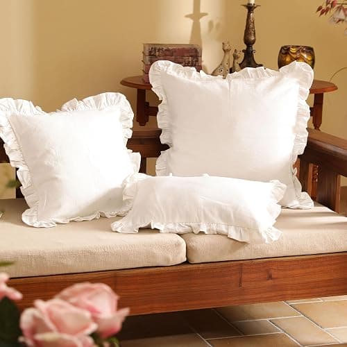 patdrea Shabby Chic White Decorative Throw Pillow Covers 12"x20" Set of 2,Farmhouse Linen Pillow Covers with Ruffles,Rectangle Sturdy Throw Pillow Case for Couch Sofa Bed Living Room thumbnail 7