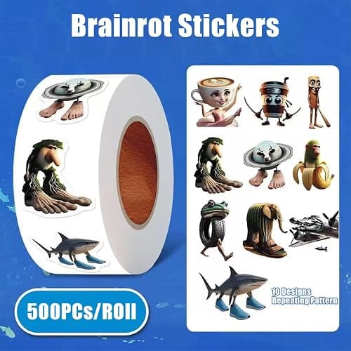 500PCS Small Brainrot Stickers Tung Tung Tung Sahur 1" Tall Tralalero Tralala Italian Brain Rot Sticker for Water Bottle, Laptops, Kids Party Favors thumbnail 5