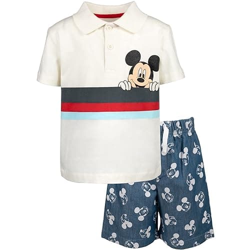 Disney Lion King Mickey Mouse Cars Polo Shirt and Shorts Outfit Set Toddler to Big Kid - Image 1