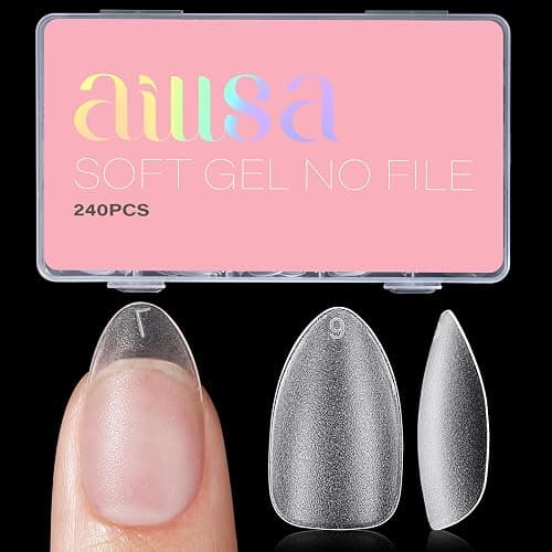 AILLSA Short Almond Nail Tips with Box, 15 Sizes Press On Gel Nail Tips Double Matte Pre-Buffed Almond Shaped Nails Tips Soft Full Cover Clear False Nail Tips for Nail Extension, 240PCS - Image 1