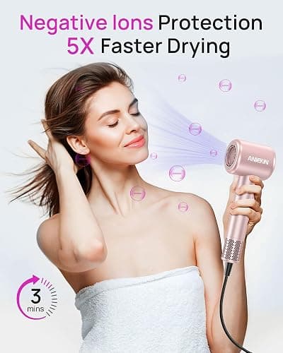 Hair Dryer, High-Speed Ionic Low Noise Blow Dryer with Brushless Motor for Fast Drying, Thermo-Control Quiet Compact Hair Blow Dryer with Magnetic Diffuser for Curly Hair for Home Travel Salon thumbnail 2
