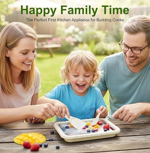 Rolled Ice Cream Maker Kit for Home, DIY Ice Cream Roll Pan with Scrapers, No Machine Required, Fun Ice Cream Maker for Kids, Family, Parties and Summer Desserts (White, M-8.85x6.88 inch) thumbnail 2