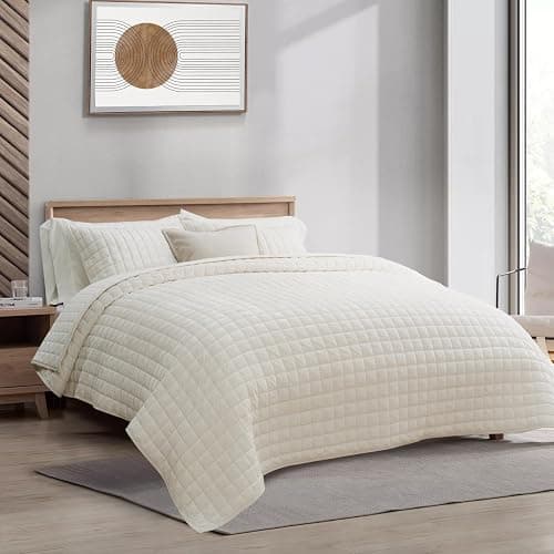 RECYCO Luxury Velvet Quilt Set Twin/Twin XL Size, Lightweight Velvet Comforter Set, Oversized Bedspread Coverlet Quilted Bedding Set, with 1 Matching Pillow Sham, for All Season, Cream White thumbnail 2