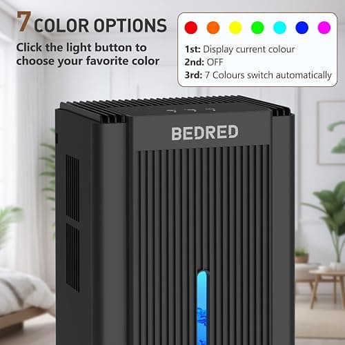 Dehumidifier, 95OZ Dehumidifier for Home 1000 Sq.Ft - Quiet with Auto Shut Off & Relaxing 7 Color Ambient Light,Ideal for Livingroom, Bedroom, Basement(Black) thumbnail 5
