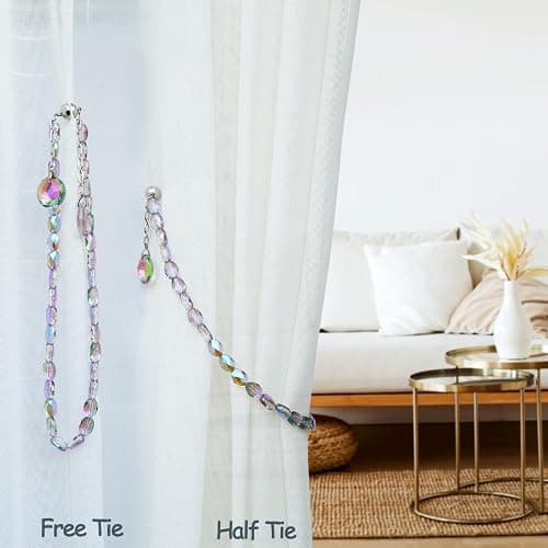 PEDOBO Magnetic Curtain Tiebacks, 2 Pack Crystal Beaded Sun & Moon Pendants Sheers/Draperies Holdbacks for Window Home Office Decor (Purple) thumbnail 5