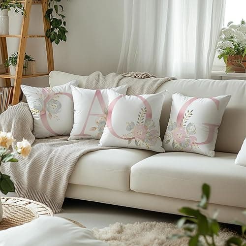 Dekokissenbezüge, Alphabet, dekorative Blumen, quadratische Buchstaben, für Sofa, Couch, Schlafzimmer, Autositz, Heimdekoration (Buchstabe A) thumbnail 7
