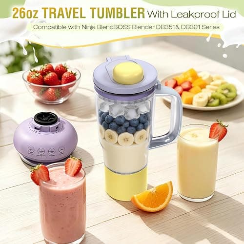 26oz Travel Tumbler Replacement for Ninja BlendBOSS Blender (Pink) | Portable Smoothie Cup with Leakproof Lid & Detachable Straw, Compatible with Ninja DB351 & DB301 Series For Daily Travel Use thumbnail 2