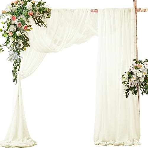 SiinvdaBZX 2 Panels Wedding Arch Draping Fabric 30" x 20Ft Ivory Sheer Chiffon Fabric Outdoor Extra Long Decorative Drapery Fabric for Party Ceremony Ceiling Curtain Backdrop - Image 1