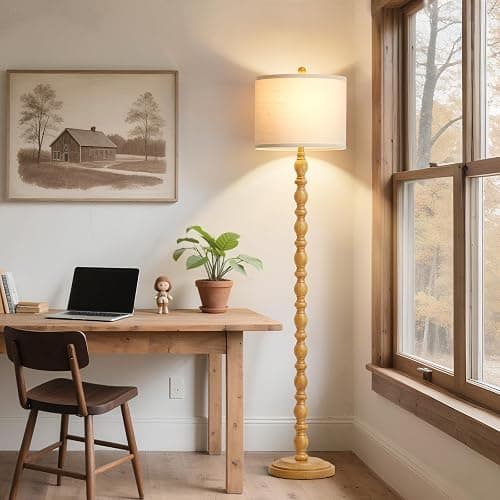 Luvkczc 62" Rustic Floor Lamp with Adjustable Color Temperatures, Retro Farmhouse Standing Lamp for Living Room, Bedroom, Corner, Dining Room - Rotary Switch Resin Floor Lamps for Home (Brown) thumbnail 7