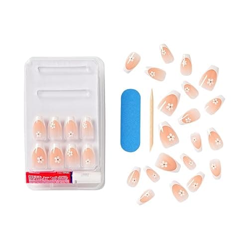 KISS | The Summer I Turned Pretty French Tip Press On Nails, ‘Sunlit Days’, Medium Coffin, Includes Pink Gel Nail Glue (2g), Mini Nail File, Cuticle Stick, & 28 Fake Nails - Sunlit Days - Glue on thumbnail 7