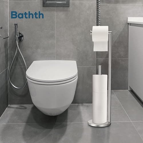 Toilet Paper Holder Stand, Toilet Paper Stand Brushed Nickel, Free Standing Toilet Paper Holder, Toilet Paper Storage by Bathth thumbnail 2