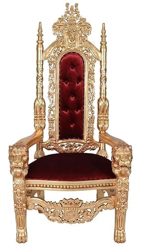 Thronsessel Schloss Dracula Gold Samt Mahagoni Prunksessel 160 cm Barock Löwenthron MAR091 Palazzo Exklusiv - Image 1