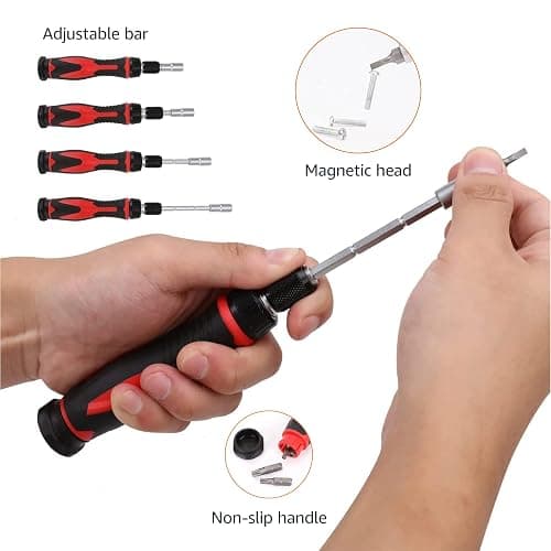 Amazon Basics Magnetic Ratcheting Wrench and Electronics Precision Screwdriver Tool Set, 73-Piece, with Carry Case for Household Repair, Small Jobs, Eyeglasses, Black/Red/Silver thumbnail 3
