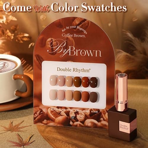 Double Rhythm 6 Pcs 15 ML Gel Polish Set Same Color Same Bottle Soak Off Gel Polish Kit Nail Art Manicure Salon DIY at Home for Women (Coffee Brown Nude Red Beige Pink-T6-5) thumbnail 2