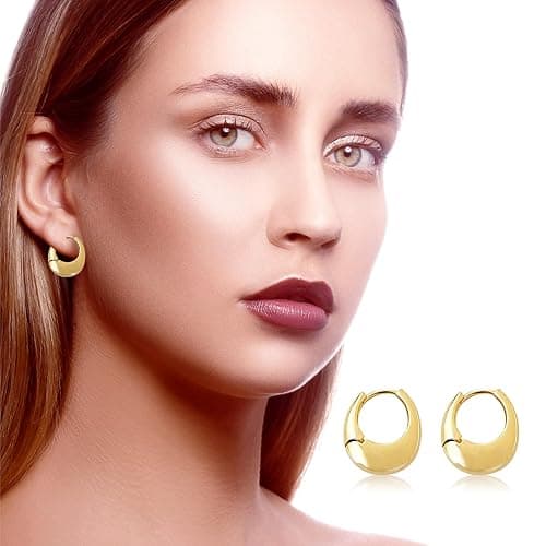JeHwuel 6 Pairs Gold Hoop Earrings Set for Women, 14K Gold Plated Huggie Chunky Earring Variety Pack, Hypoallergenic Thick Jewelry Gift thumbnail 8