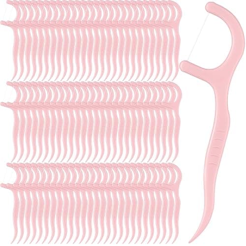 Baderke 200 Count Floss Picks Bulk Non Breakable Tooth Picks Flosser Dental Floss Sticks for Adults Teeth Cleaning Dental Flossers for Family Pack Travel (Light Pink) - Image 1