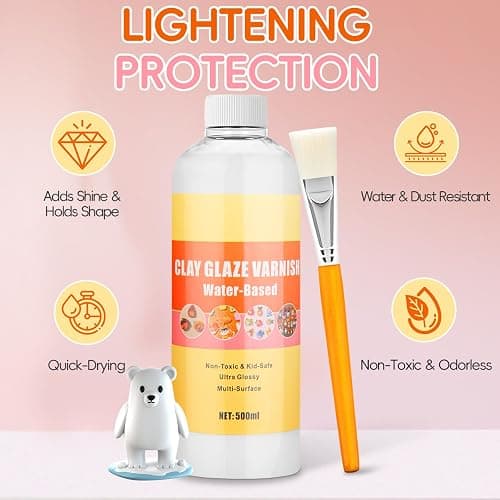 500ml/17fl oz Air Dry Clay Glaze with 1 Brush, Polymer Clay Glaze, Clay Paint for Pottery Air Dry, Clay Paint High Gloss, Anti-Scratch, Waterproof thumbnail 2