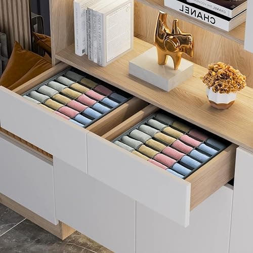 Joyoldelf 2 Stück Aufbewahrungsboxen für Socken und Unterwäsche, 24 Zellen Faltbare Boxen (Faltbox, Drawer Dividers, Schubladen Organizer Stoffboxen zum Aufbewahren von Socken（Grau） thumbnail 4