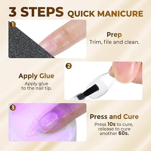 UNA GELLA 9 in 1 Gel Nail Glue U V Light Super Hold for Gel Nails Tips, 10 ml Brush On Nail Glue for Light-color Press On Nails, Rhinestones, Base coat, Blooming Art, Acrylic Tips Lamp Needed thumbnail 9