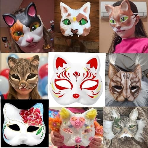 ChicRosa 5 Pcs Cat Masks White Paper Blank Hand Painted Masks Halloween Masquerade Costume Cosplay Accessories thumbnail 8