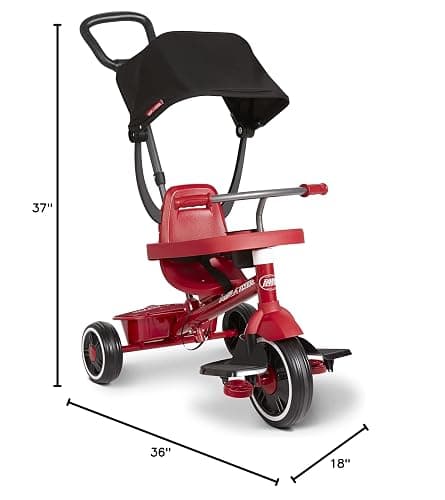 Radio Flyer 4-in-1 Pedal & Push Stroll ’N Trike, Ages 1-5, UV Canopy, Red | Toddler Tricycle & Stroller, High-Density Foam Tires, Parent Push Handle, Removable Tray, (Amazon Exclusive) thumbnail 2