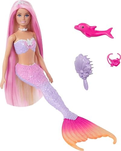 Barbie Mermaid Doll, “Malibu” with Pink Hair, Styling Accessories, Pet Dolphin and Water-Activated Color Change Feature - Multicolor thumbnail 7